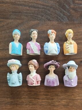Vintage Avon Ladies Of American Fashion Porcelain Thimble Complete Set Of 8